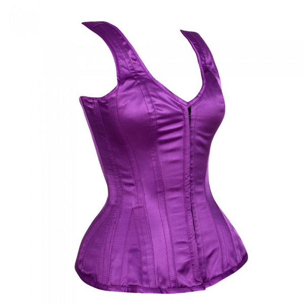 Emmett Satin Shoulder Straps Overbust Steel Boned Corset Purple Corset