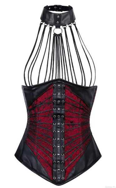 Galacia Red Brocade Gothic Underbust Corset With Neck Gear
