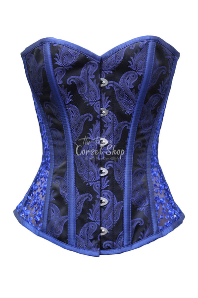 Sobal Blue Black Brocade Embroidery Net Corset