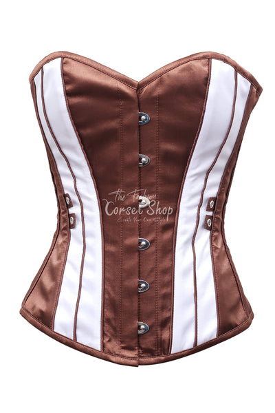 Merced Brown & White Satin Overbust Corset