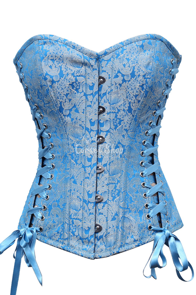 Condon Cream Turquoise Brocade Steampunk Overbust Corset