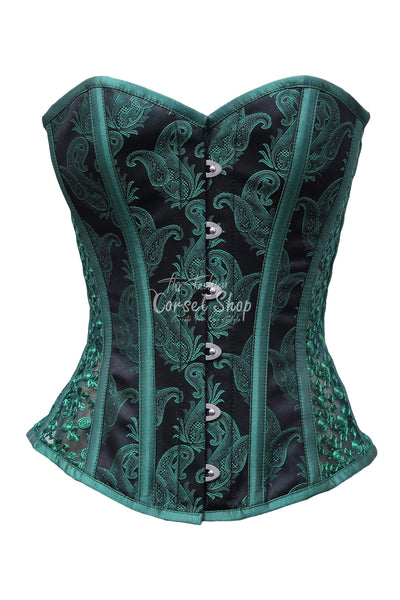 Sonntag Green Black Brocade Embroidery Net Corset - Corsets Queen US-CA