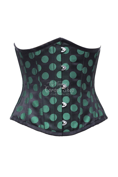 Agathe Green Polka Dot On Black satin Underbust Corset - Corsets Queen US-CA