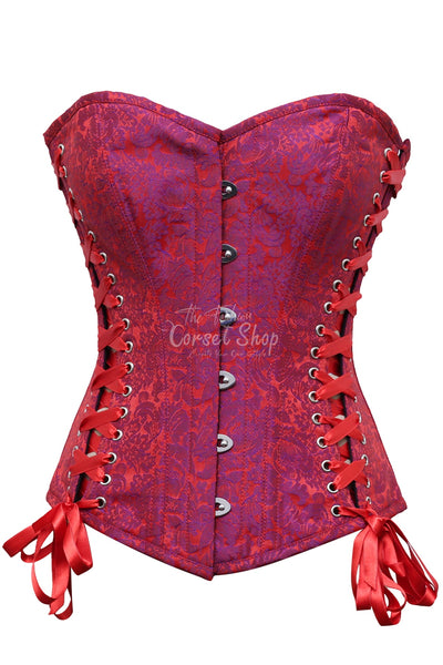 Juni Red Purple Brocade Steampunk Overbust Corset