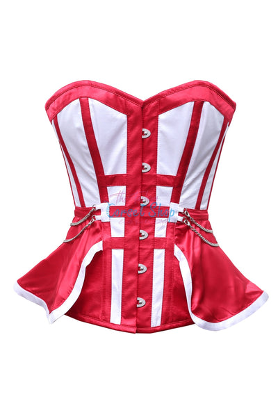 Mariel Red White Satin Overbust Corset