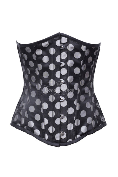 Fionnuala Silver Polka Dot On Black Satin Underbust Corset