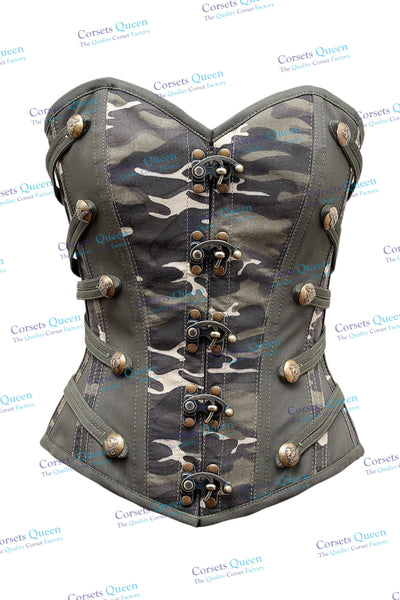 Pau Camouflage Print & Green Twill Overbust Corset