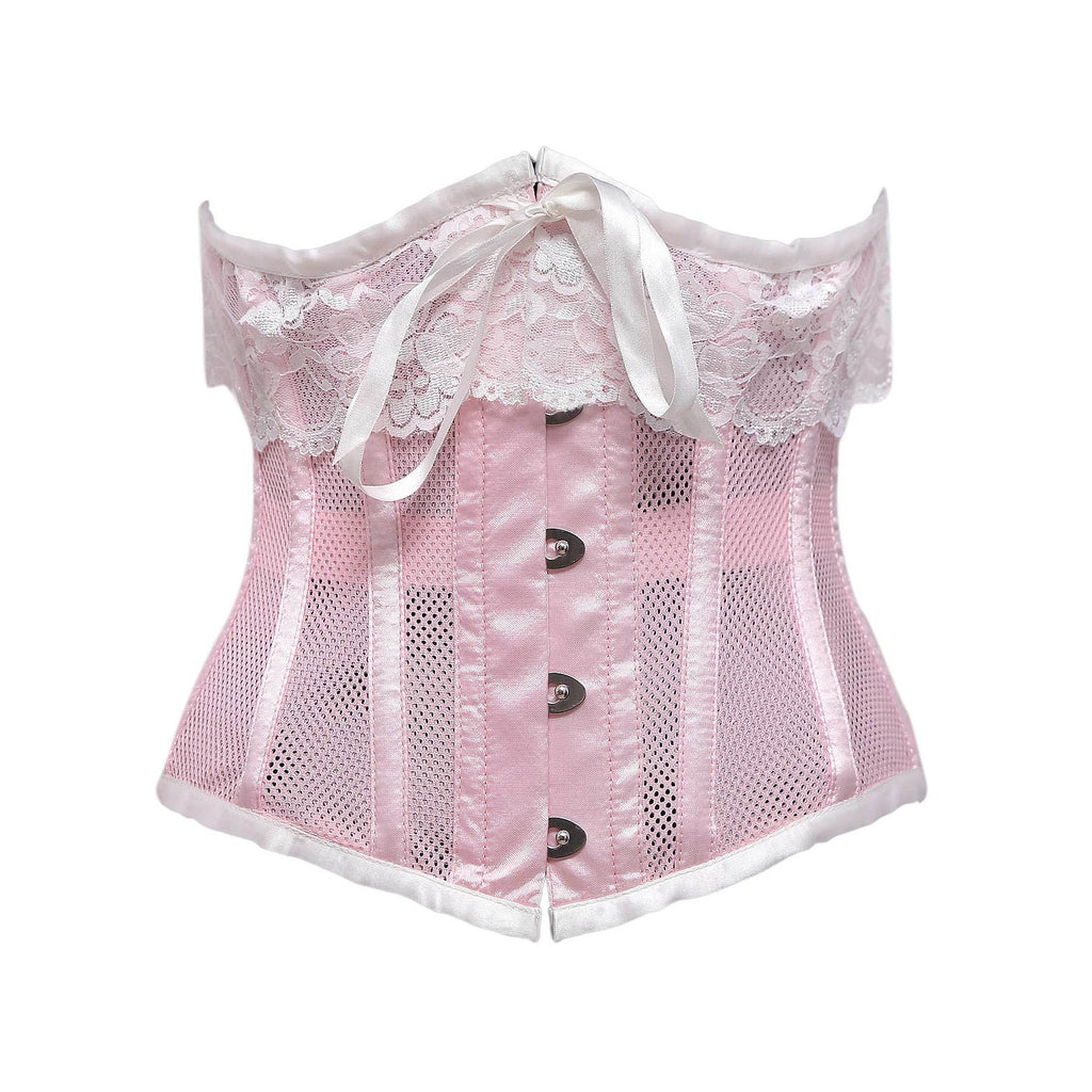 Silva Baby Pink Mesh & White Satin Lace Underbust Corset – Corsets