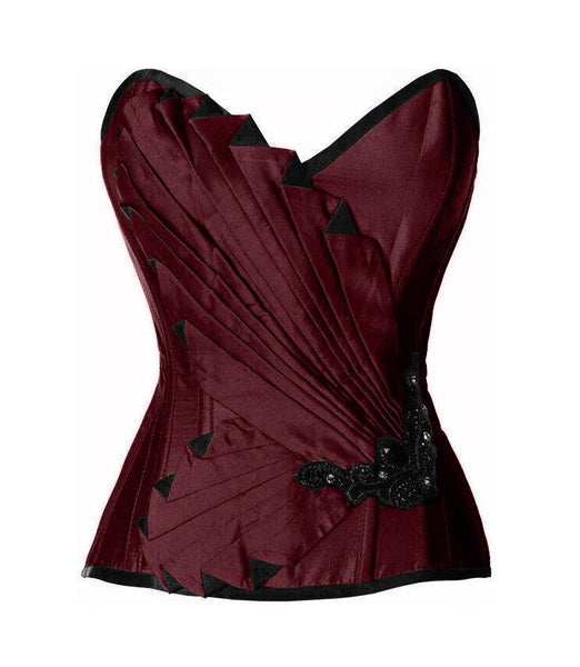 Sheree Burgundy Satin/Taffeta Embroidered Overbust Corset