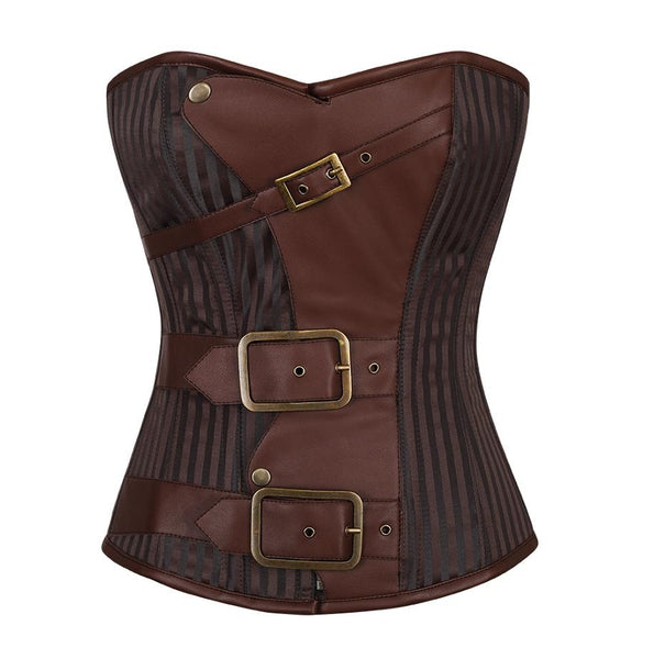 Shivley Coffee Brown Stripe Brocade Steampunk Corset