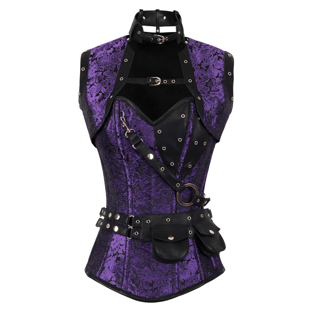 Alany Steampunk Corset- Purple And Black Gothic Dress – Corsets Queen UK