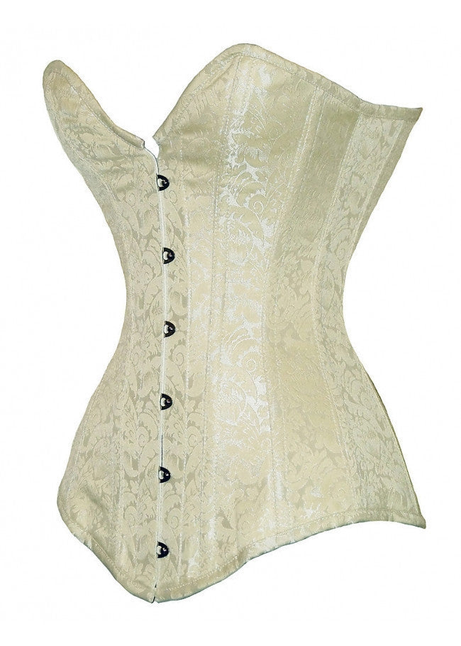 Long Line over bust corset silver brocade — Steel Bones