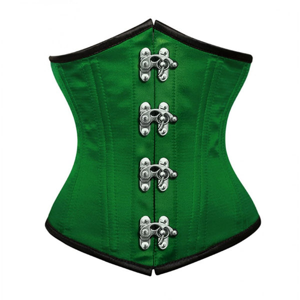 Crawford Green Brocade & Faux Leather Underbust Corset With Chain Details