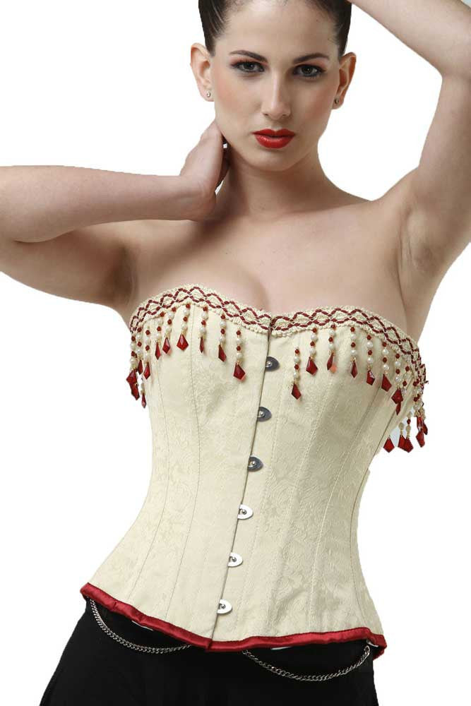 White Maroon Real Leather Corset Over bust Steel Bones Lace up Back Front  Busk