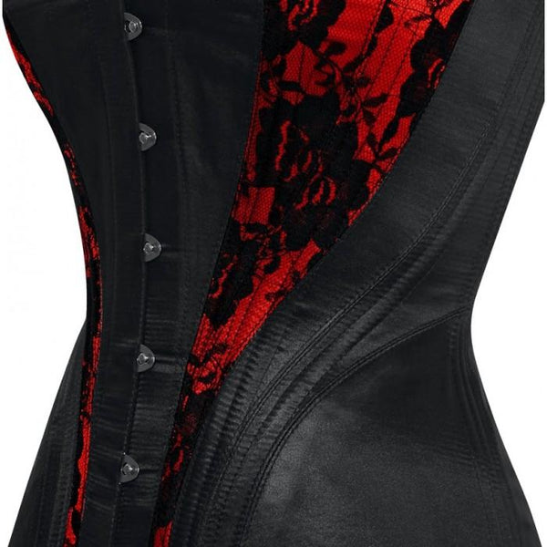 Neriah Satin Overbust Black/Red Net Corset- Black and Red Corset Dress ...