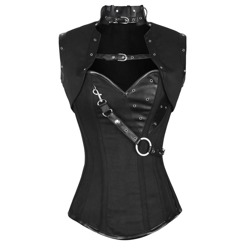 Nevee Steampunk Black Cotton Corset with Shrug - Corsets Queen US-CA