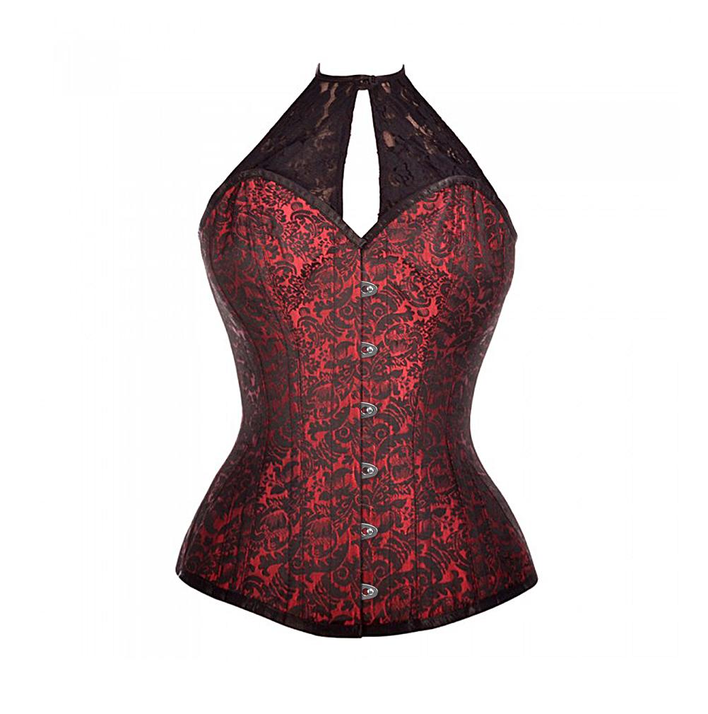Dyne Red Corset With Lace Halterneck