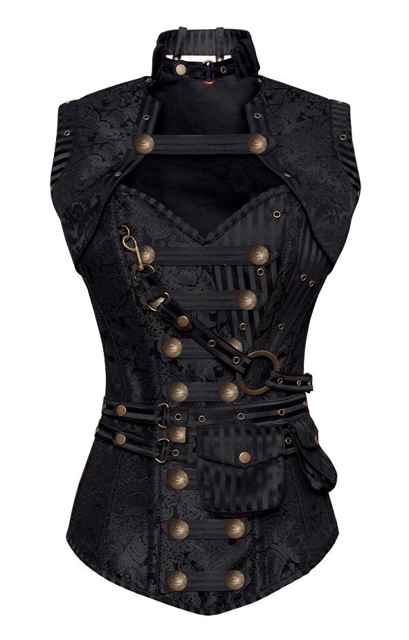 Blunt Black Steampunk Corset With Black Removable Pouch – Corsets Queen UK