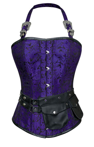 Rosamund Purple Corset with Strap and Faux Leather Pouch