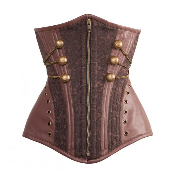 Pique Steampunk Underbust With PU Hip Panels And Brass Details