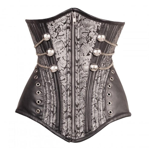 Puyol Silver Brocade Underbust Corset With Hip Panels