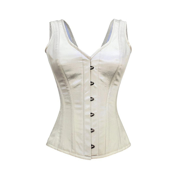 Tamara Ivory Satin Shoulder Straps Overbust Corset - Corsets Queen US-CA