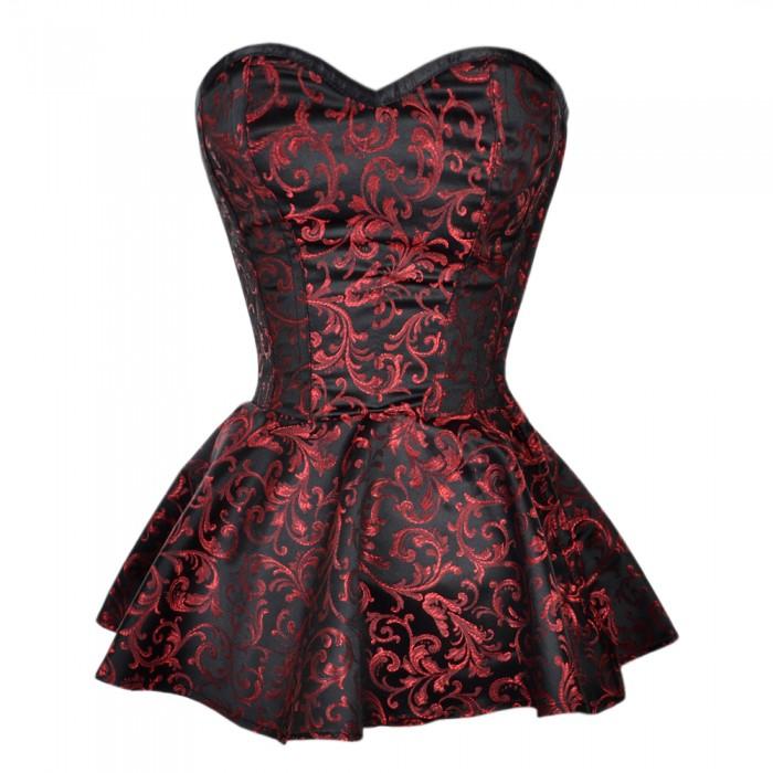 Perditaa Black And Red Brocade Peplum Corset Dress Corsets Queen UK Perditaa Black And Red Brocade Peplum Corset Dress Corsets Queen UK