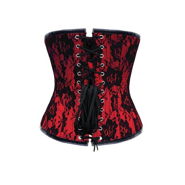 Kolin Red Corset With Black Lace Overlay And PVC Front – Corsets Queen UK