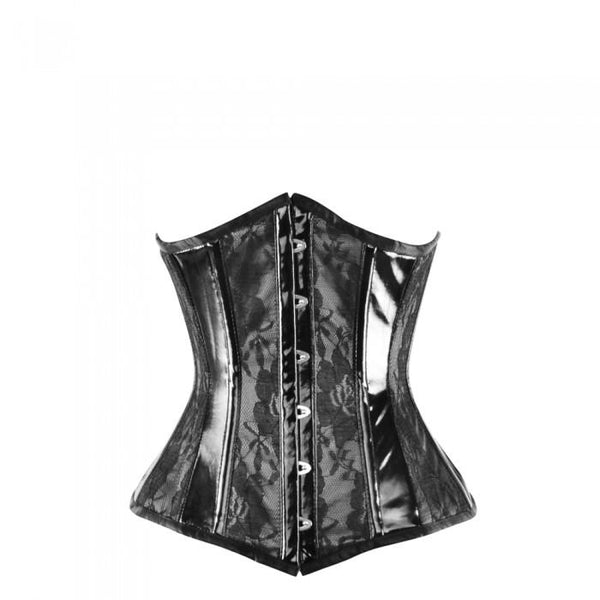 Spears Black Satin Underbust With Lace Overlay And PVC Trim