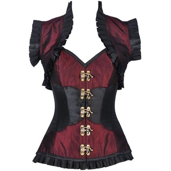 Persie Burgundy Steampunk Corset With Jacket - Corsets Queen US-CA