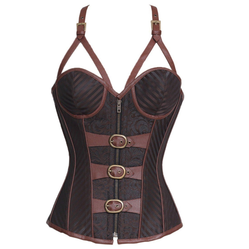 Scott Brown Brocade Steampunk Overbust  Corset With Cups
