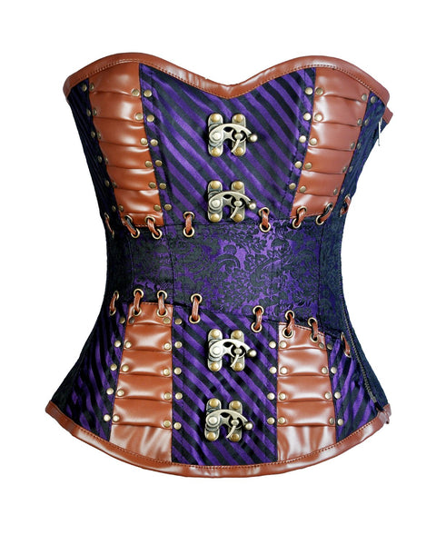 Conte Purple Brocade & Faux Leather Gothic Corset