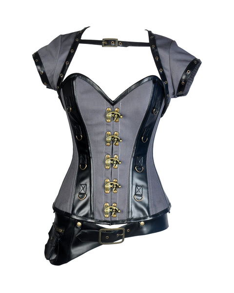 Pepe Taffeta & Faux Leather Overbust Corset With Jacket