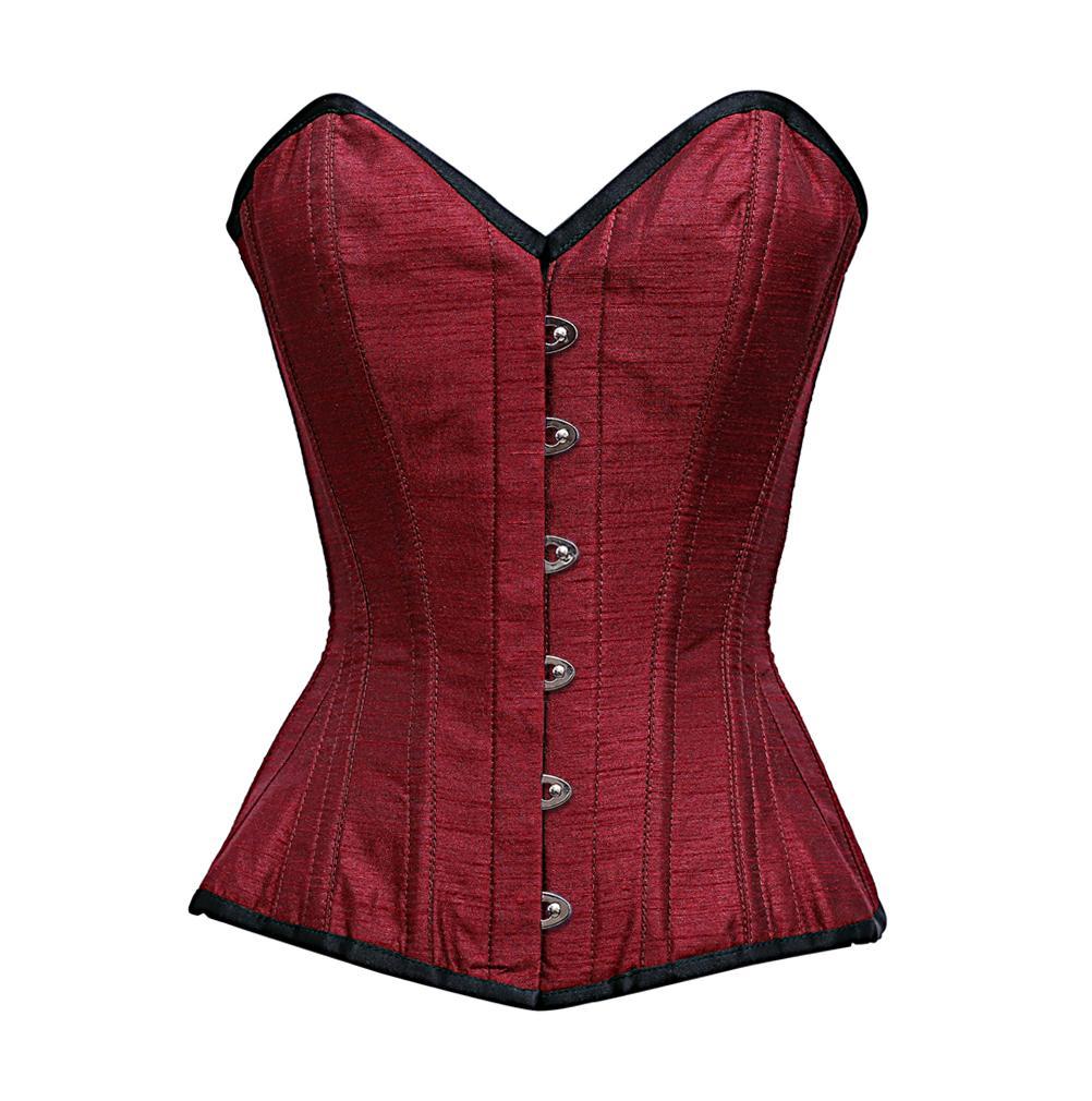 Hans Maroon Polyester Dupion Silk Overbust Corset