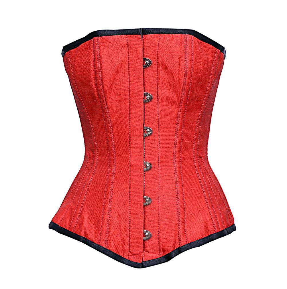 Salin Red Polyester Dupion Silk Overbust Corset