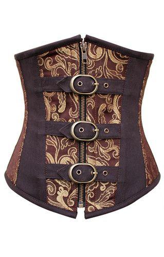 Scholesa Gold and Brown Brocade Underbust Corset With Buckles