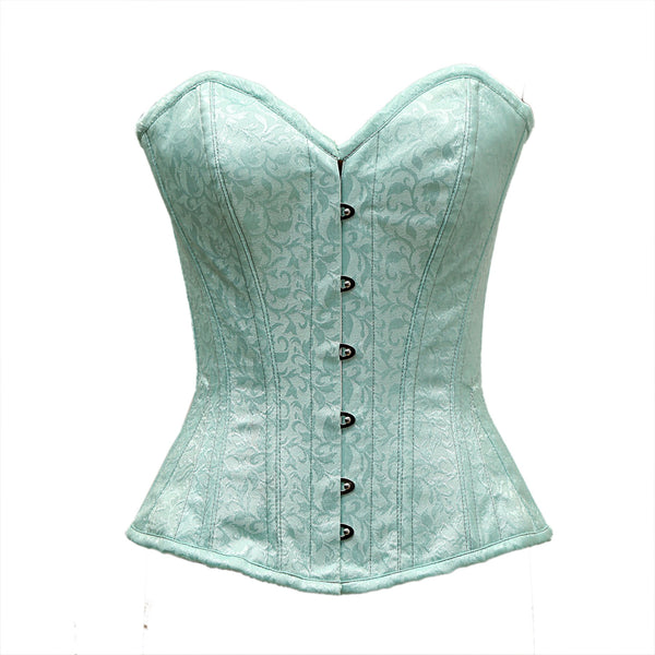 Tikner Light Sea Green Satin Brocade Overbust Corset