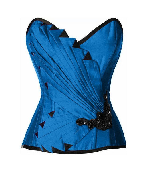 Hughes Dark Turquoise Satin/Taffeta Embroidered Overbust Corset