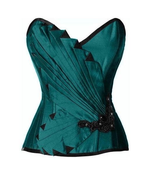 Tierney Emerald Green Satin/Taffeta Embroidered Overbust Corset