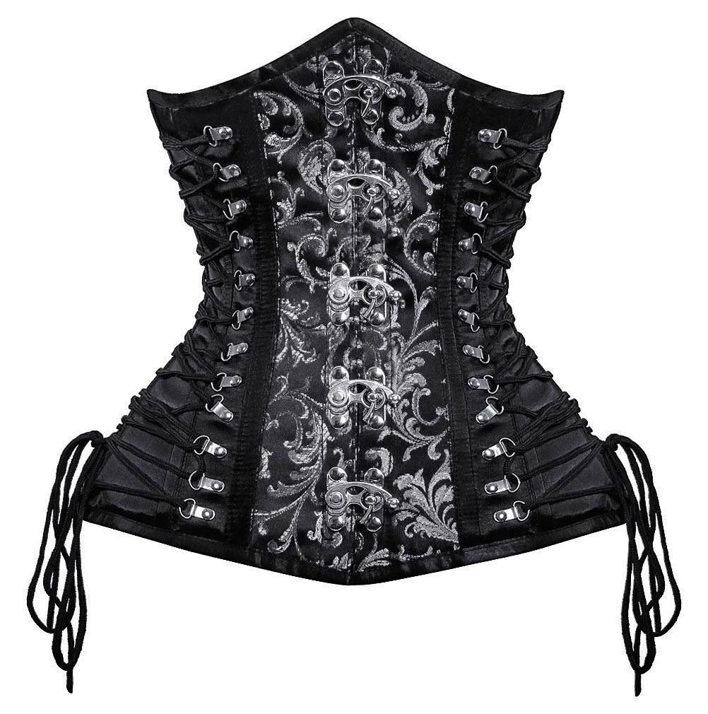 Eugenie Criss Cross Underbust Gothic Corset- Silver And Black