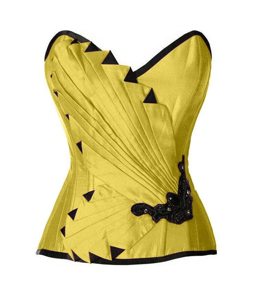 Lumley Mustard Yellow Satin/Taffeta Embroidered Overbust Corset