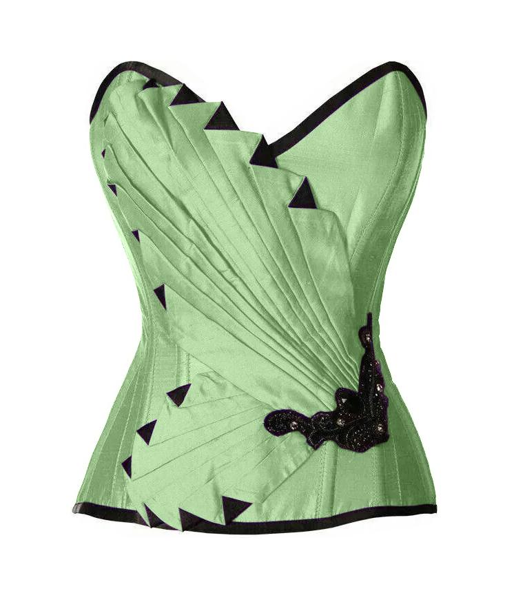 Pearson Peach Green Satin/Taffeta Embroidered Overbust Corset