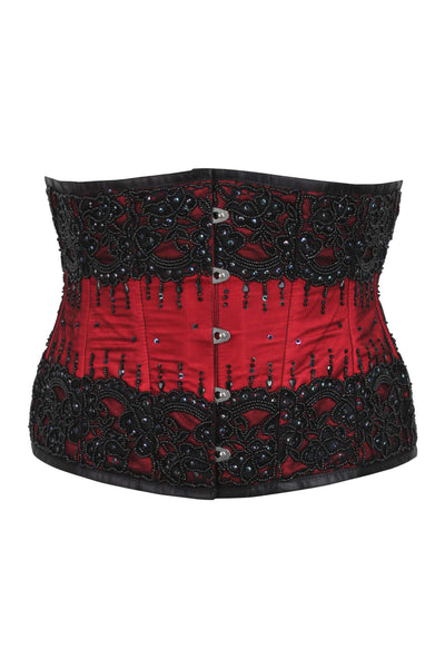 Bachmann Red Satin Beaded Couture Underbust Corset - Corsets Queen US-CA