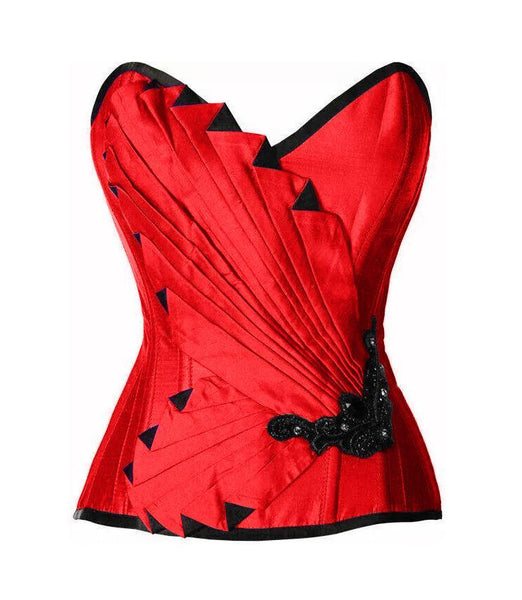 Gotrezka Red Satin/Taffeta Embroidered Overbust Corset