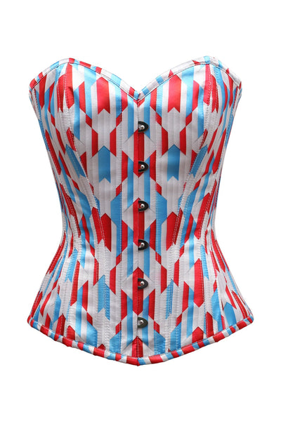 Rylee Red White Blue Zig Zag Print Satin Overbust Corset