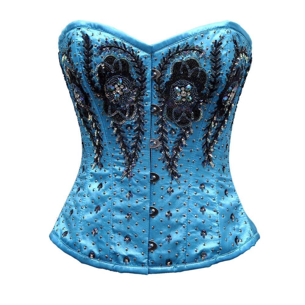 Ingarhm Turquoise Satin Embroidery Overbust Corset