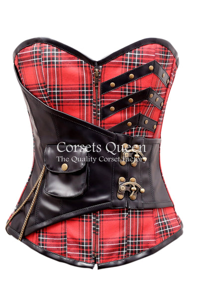 Shand Tartan With Faux Leather Overbust Corset