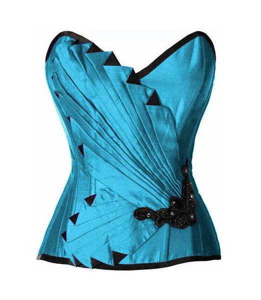 Krope Turquoise Satin/Taffeta Embroidered Overbust Corset