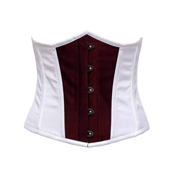 John White & Burgundy Taffeta Steel Boned Underbust Corset