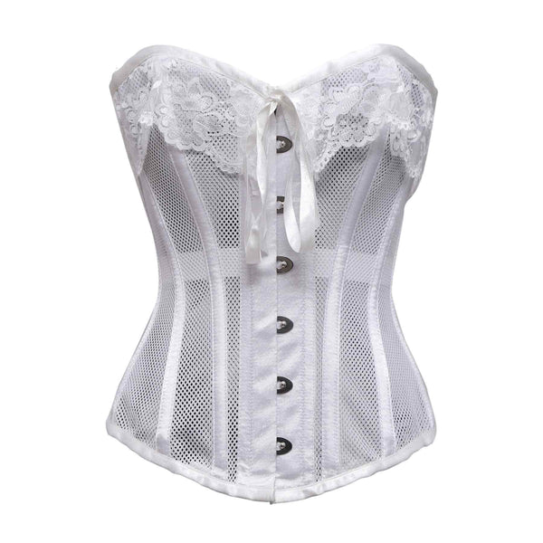 Nevis White Mesh & White Satin Lace Overbust Corset